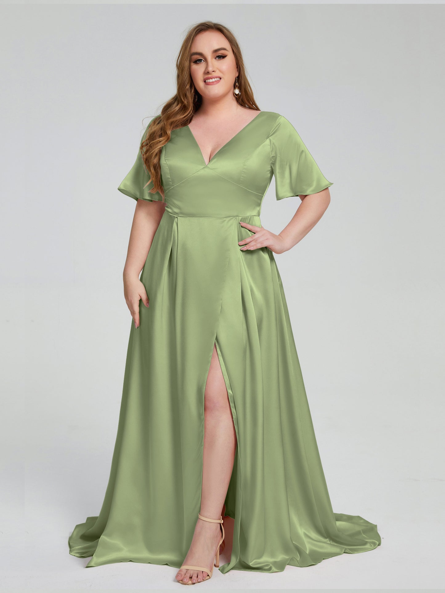 Vanessa Plus Size Soft Satin Bridesmaid Dresses with Sleeves