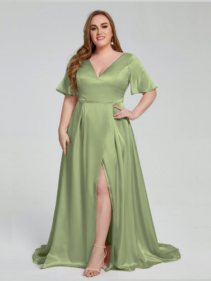 Vanessa Plus Size Soft Satin Bridesmaid Dresses with Sleeves