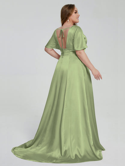 Vanessa Plus Size Soft Satin Bridesmaid Dresses with Sleeves