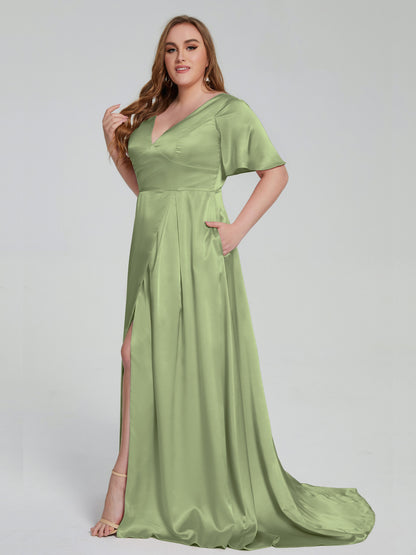 Vanessa Plus Size Soft Satin Bridesmaid Dresses with Sleeves