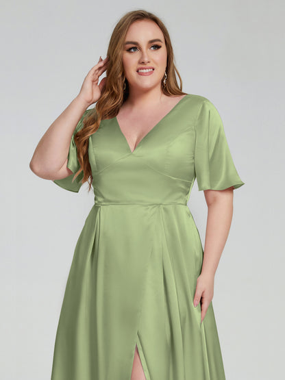 Vanessa Plus Size Soft Satin Bridesmaid Dresses with Sleeves