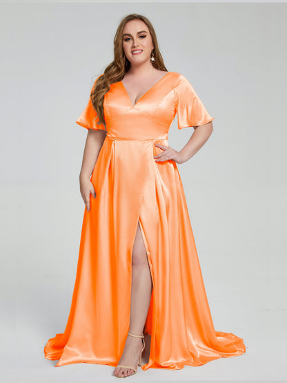 Vanessa Plus Size Soft Satin Bridesmaid Dresses with Sleeves
