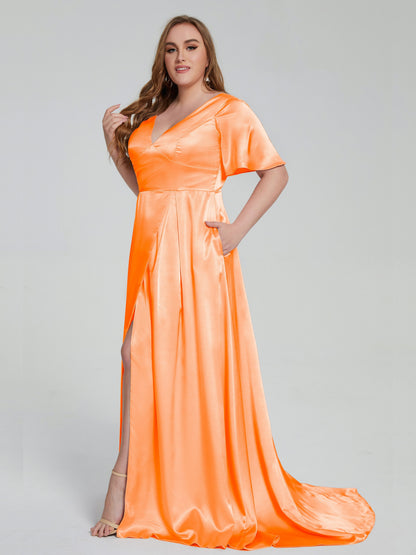 Vanessa Plus Size Soft Satin Bridesmaid Dresses with Sleeves