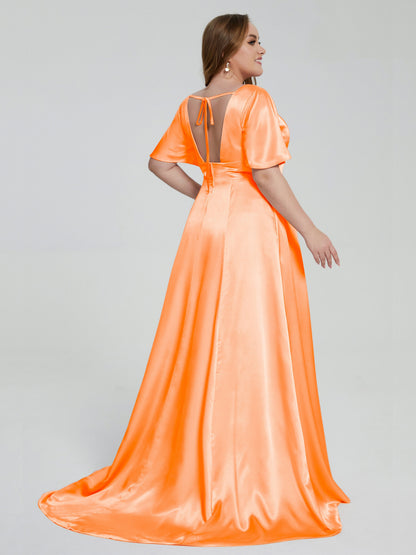 Vanessa Plus Size Soft Satin Bridesmaid Dresses with Sleeves