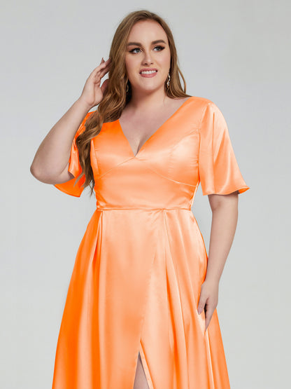 Vanessa Plus Size Soft Satin Bridesmaid Dresses with Sleeves