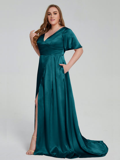Vanessa Plus Size Soft Satin Bridesmaid Dresses with Sleeves