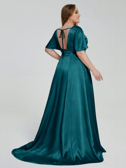 Vanessa Plus Size Soft Satin Bridesmaid Dresses with Sleeves