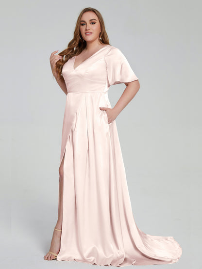 Vanessa Plus Size Soft Satin Bridesmaid Dresses with Sleeves