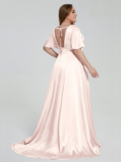 Vanessa Plus Size Soft Satin Bridesmaid Dresses with Sleeves
