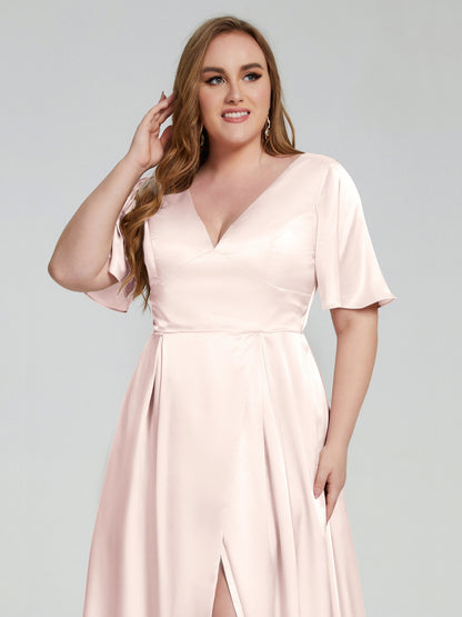 Vanessa Plus Size Soft Satin Bridesmaid Dresses with Sleeves