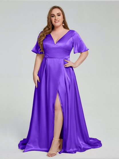 Vanessa Plus Size Soft Satin Bridesmaid Dresses with Sleeves