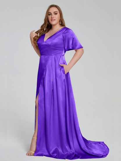 Vanessa Plus Size Soft Satin Bridesmaid Dresses with Sleeves