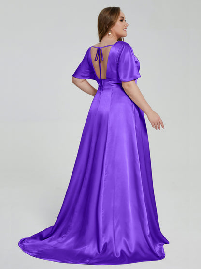 Vanessa Plus Size Soft Satin Bridesmaid Dresses with Sleeves