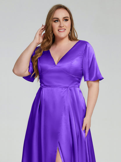 Vanessa Plus Size Soft Satin Bridesmaid Dresses with Sleeves