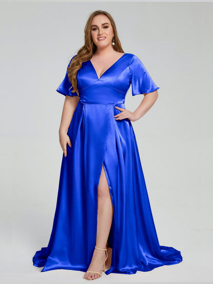 Vanessa Plus Size Soft Satin Bridesmaid Dresses with Sleeves