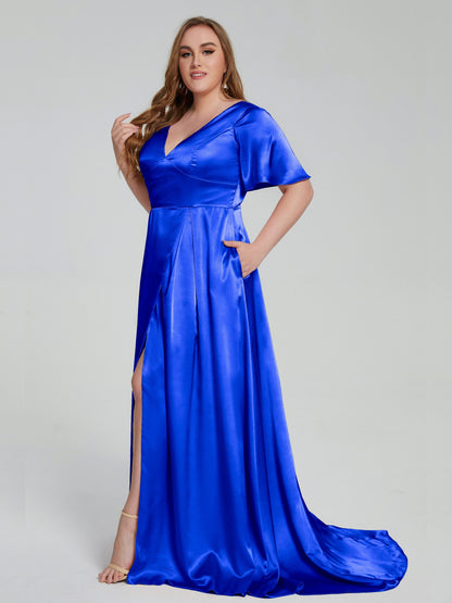 Vanessa Plus Size Soft Satin Bridesmaid Dresses with Sleeves