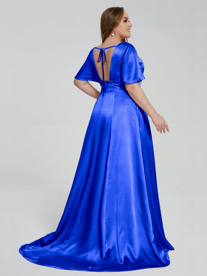 Vanessa Plus Size Soft Satin Bridesmaid Dresses with Sleeves