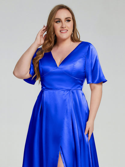 Vanessa Plus Size Soft Satin Bridesmaid Dresses with Sleeves