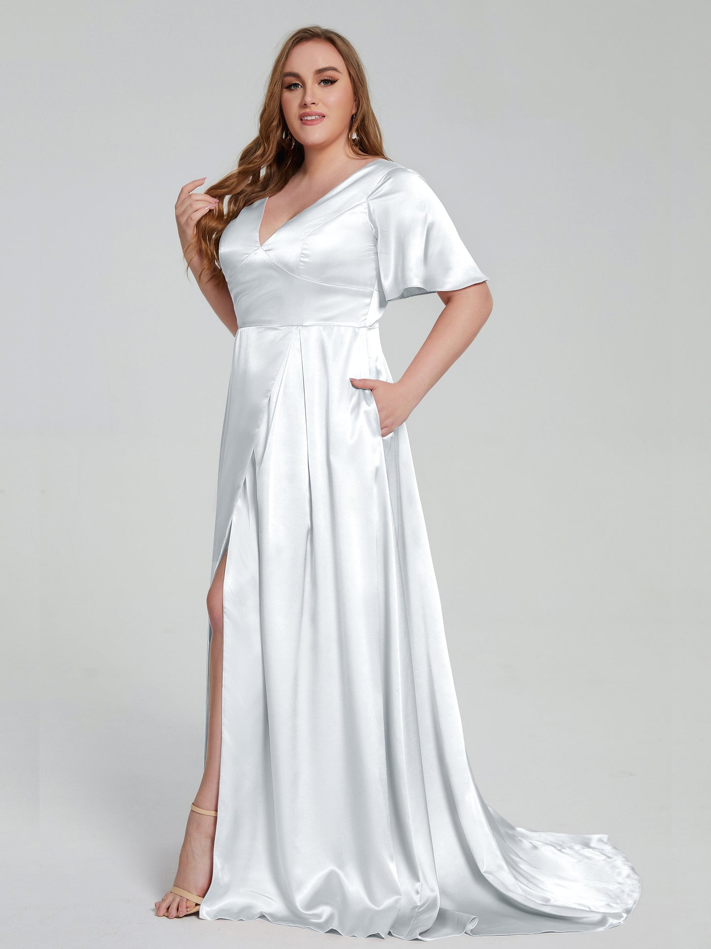 Vanessa Plus Size Soft Satin Bridesmaid Dresses with Sleeves