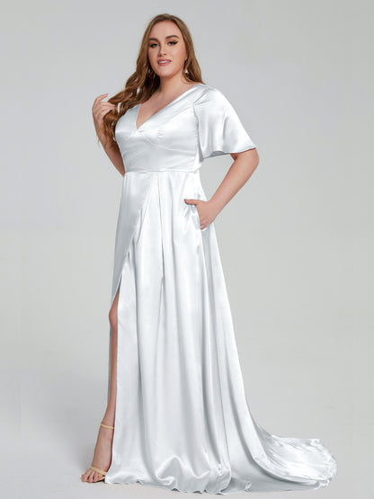 Vanessa Plus Size Soft Satin Bridesmaid Dresses with Sleeves