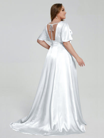 Vanessa Plus Size Soft Satin Bridesmaid Dresses with Sleeves