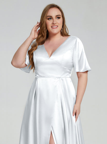 Vanessa Plus Size Soft Satin Bridesmaid Dresses with Sleeves