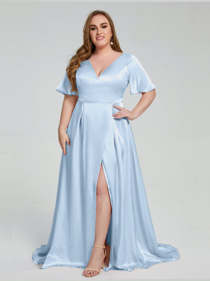 Vanessa Plus Size Soft Satin Bridesmaid Dresses with Sleeves