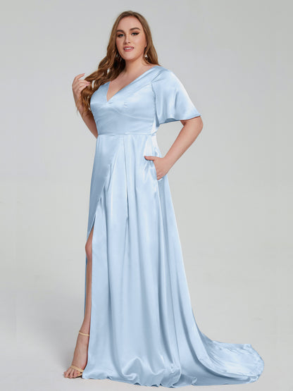 Vanessa Plus Size Soft Satin Bridesmaid Dresses with Sleeves