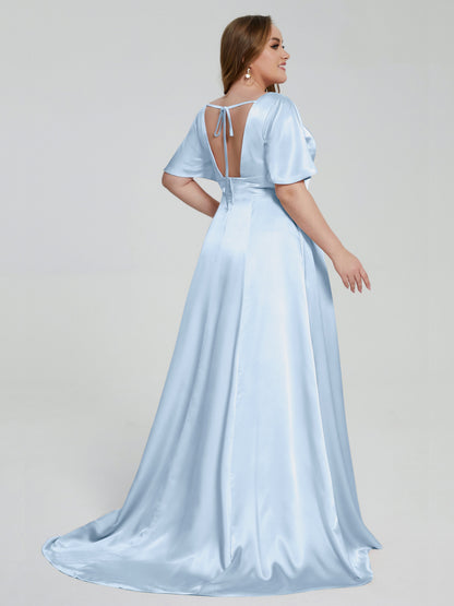 Vanessa Plus Size Soft Satin Bridesmaid Dresses with Sleeves