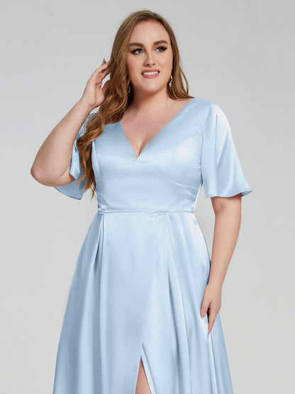 Vanessa Plus Size Soft Satin Bridesmaid Dresses with Sleeves