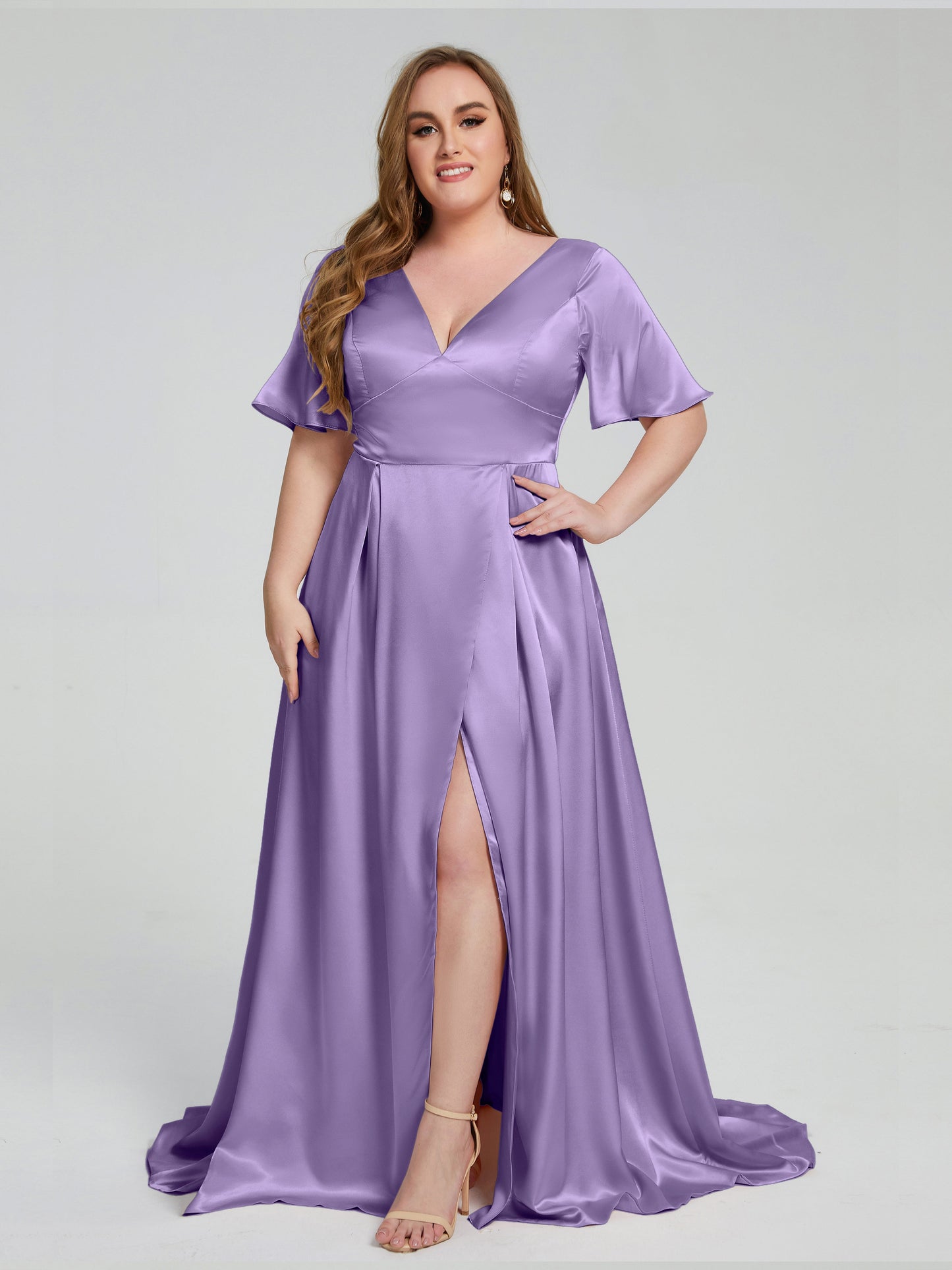 Vanessa Plus Size Soft Satin Bridesmaid Dresses with Sleeves