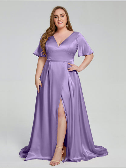 Vanessa Plus Size Soft Satin Bridesmaid Dresses with Sleeves
