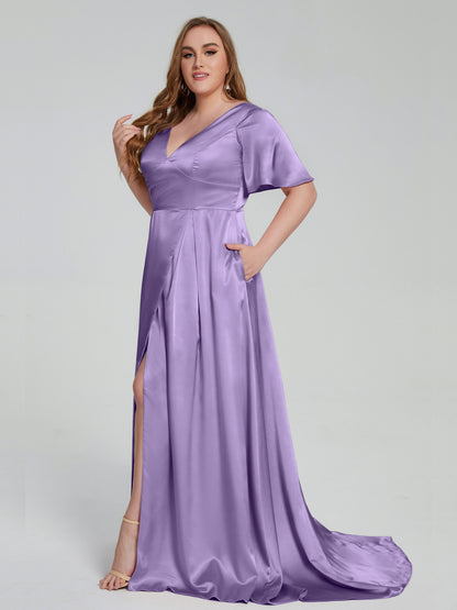 Vanessa Plus Size Soft Satin Bridesmaid Dresses with Sleeves