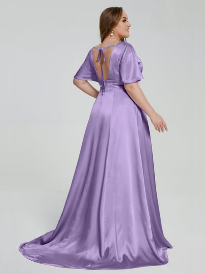 Vanessa Plus Size Soft Satin Bridesmaid Dresses with Sleeves