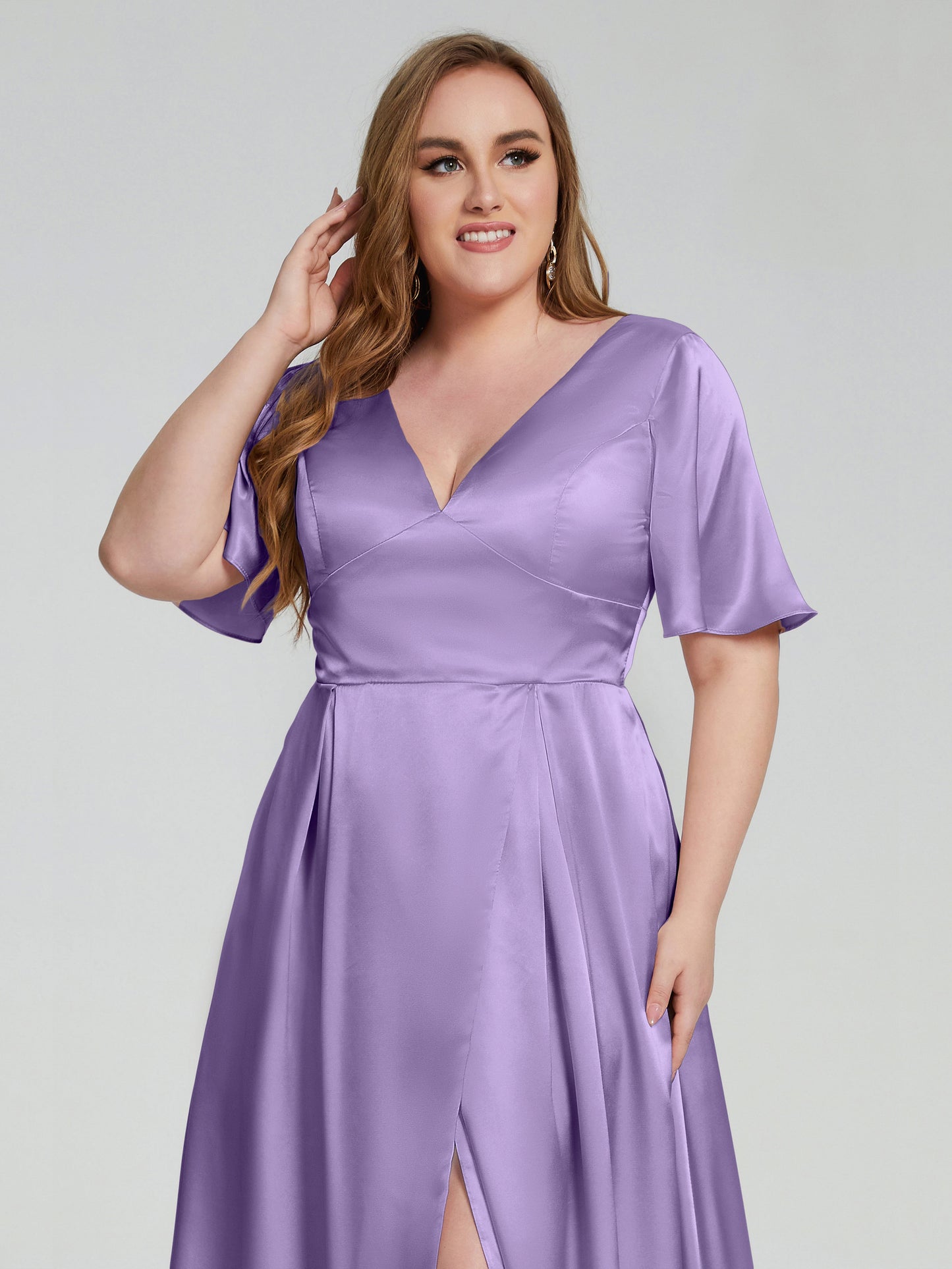 Vanessa Plus Size Soft Satin Bridesmaid Dresses with Sleeves