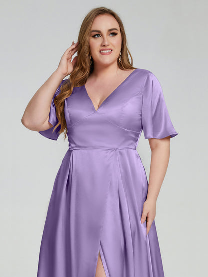 Vanessa Plus Size Soft Satin Bridesmaid Dresses with Sleeves