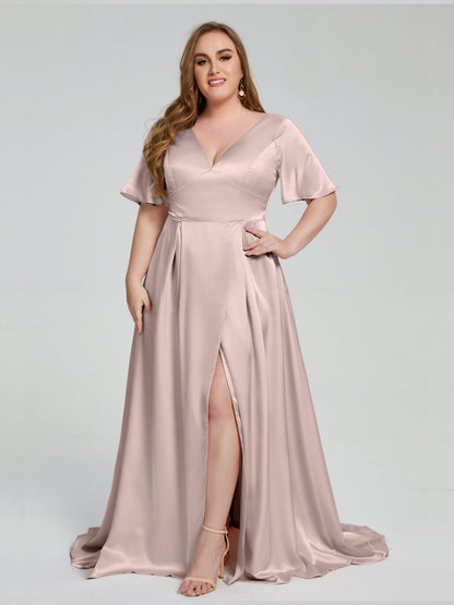 Vanessa Plus Size Soft Satin Bridesmaid Dresses with Sleeves