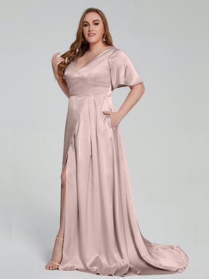 Vanessa Plus Size Soft Satin Bridesmaid Dresses with Sleeves