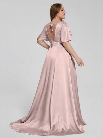 Vanessa Plus Size Soft Satin Bridesmaid Dresses with Sleeves