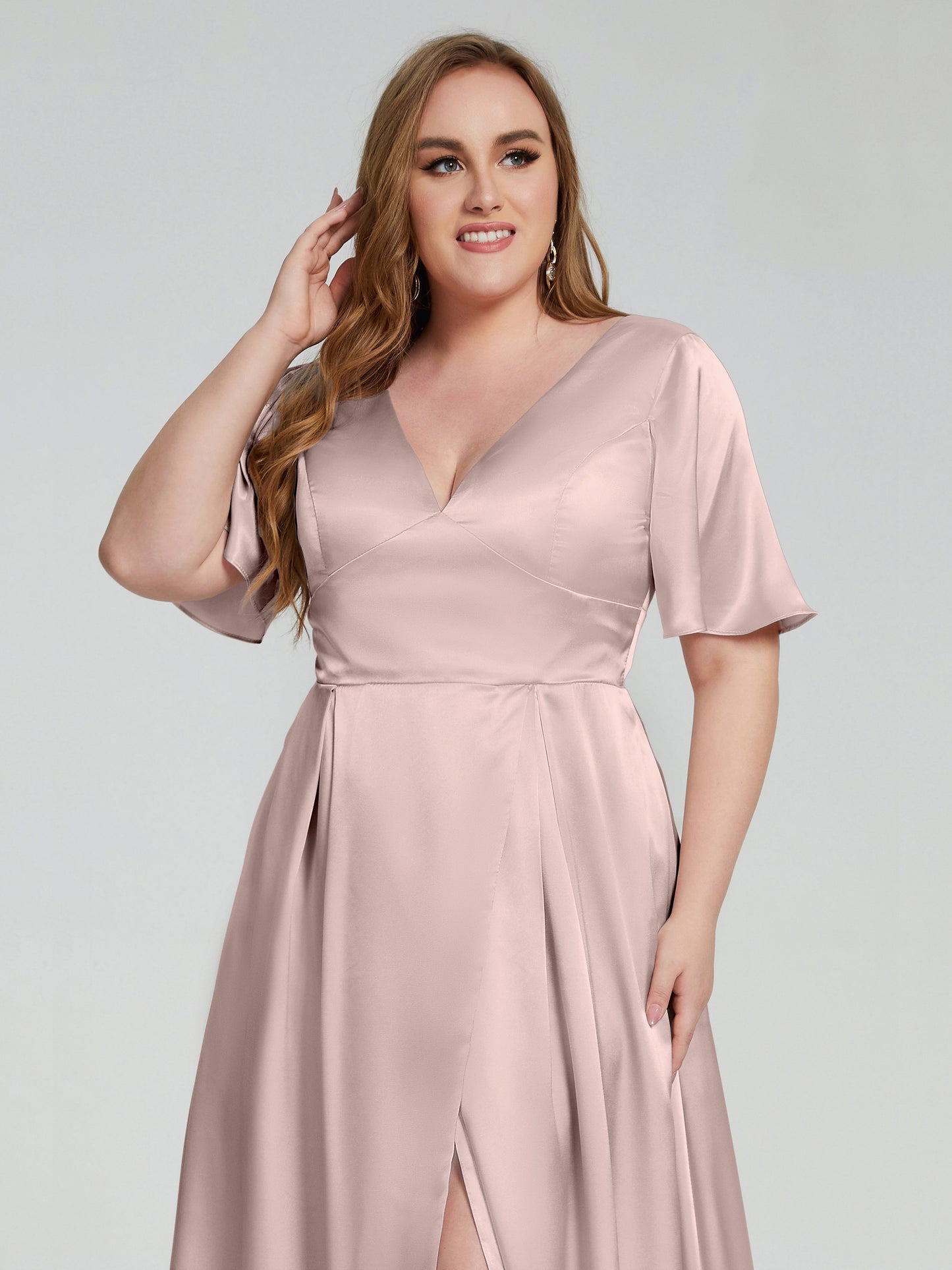 Vanessa Plus Size Soft Satin Bridesmaid Dresses with Sleeves