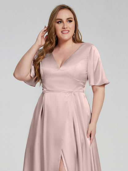 Vanessa Plus Size Soft Satin Bridesmaid Dresses with Sleeves