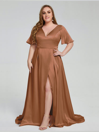 Vanessa Plus Size Soft Satin Bridesmaid Dresses with Sleeves