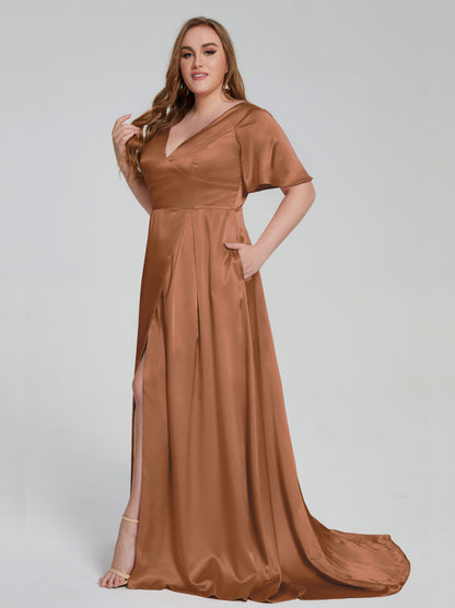 Vanessa Plus Size Soft Satin Bridesmaid Dresses with Sleeves