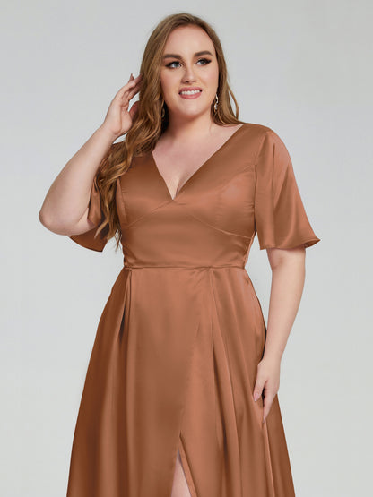 Vanessa Plus Size Soft Satin Bridesmaid Dresses with Sleeves