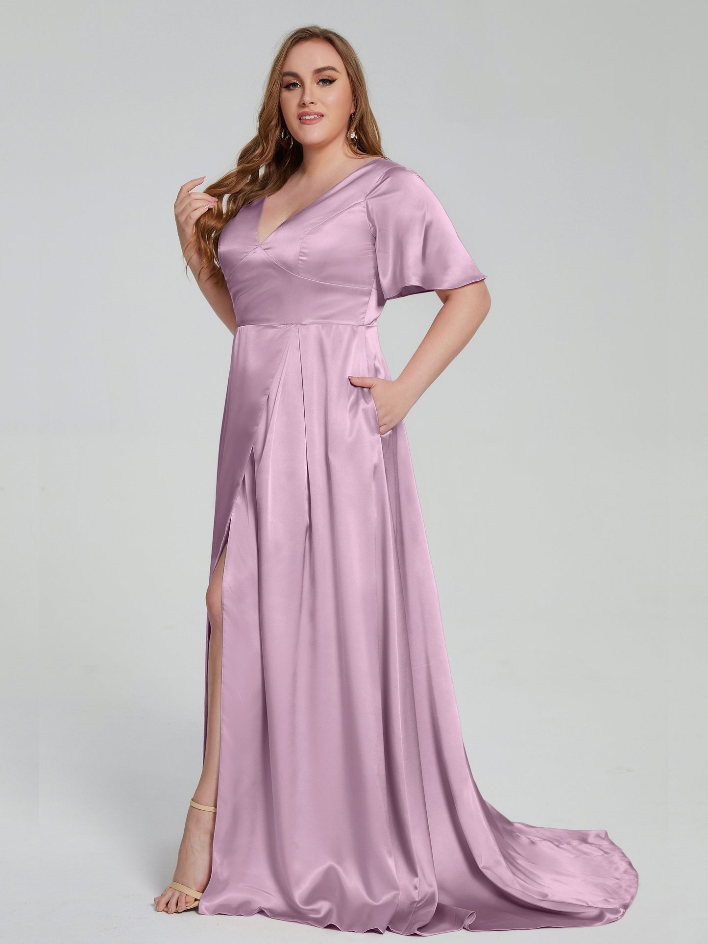 Vanessa Plus Size Soft Satin Bridesmaid Dresses with Sleeves