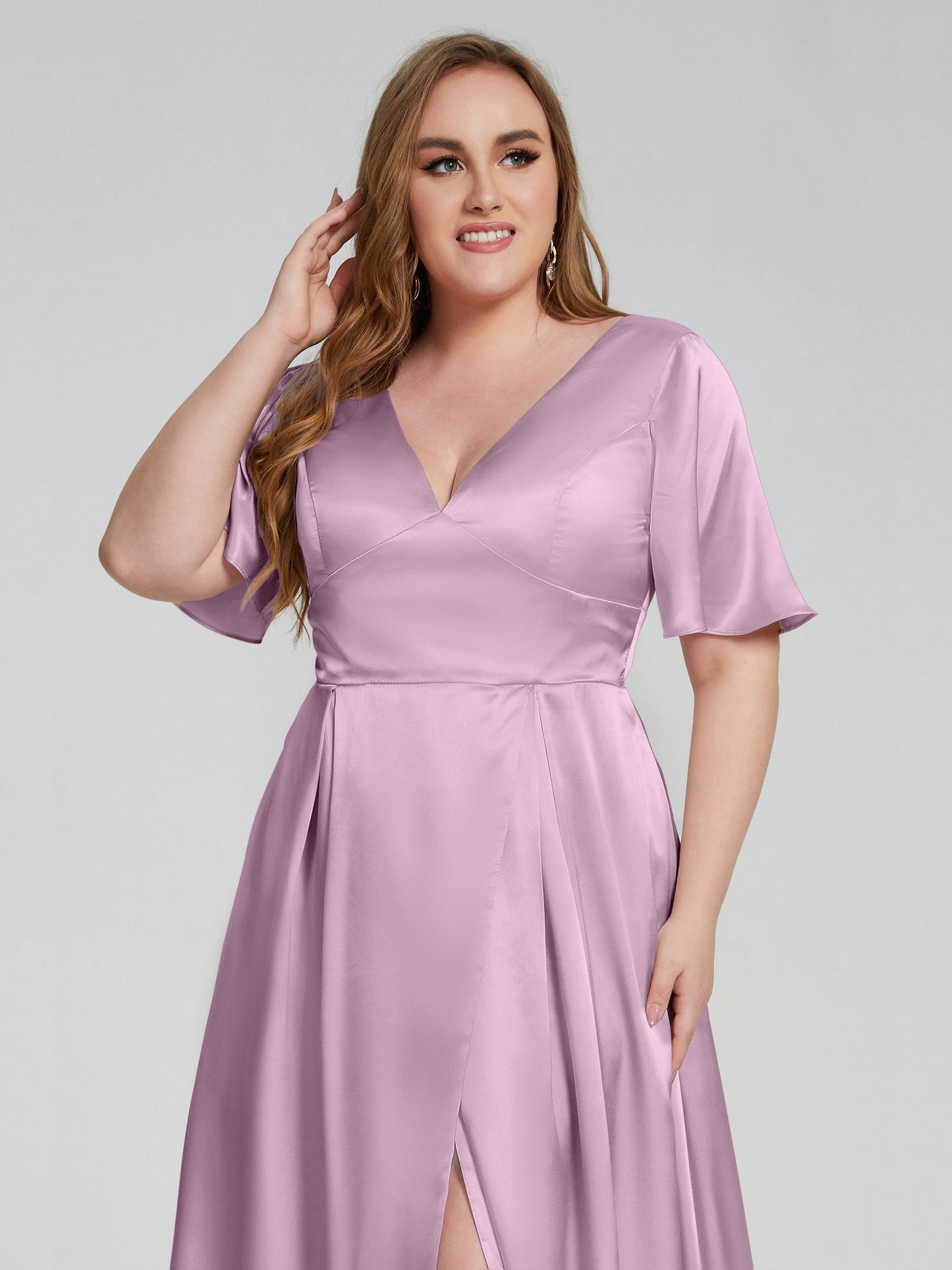 Vanessa Plus Size Soft Satin Bridesmaid Dresses with Sleeves