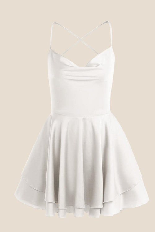 Straps White Lace-up Back Tiered Mini Dress