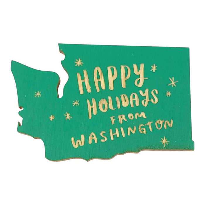 Wooden Magnet - Small - Happy Holidays WA State (Red or Green) by SnowMade