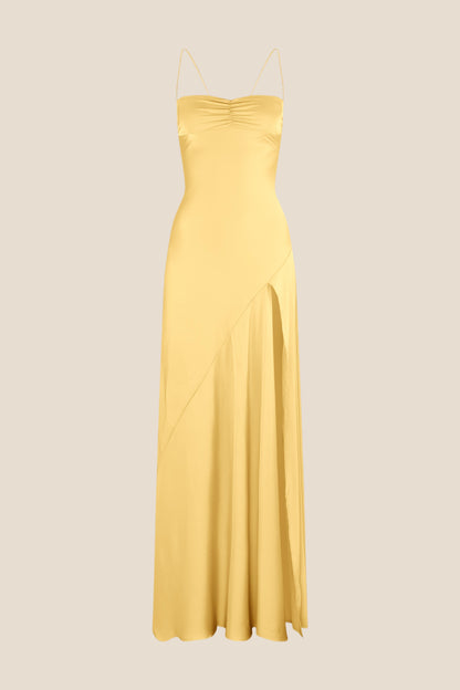 Straps Light Blue Soft Satin Long Dress